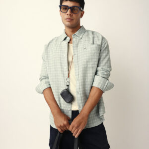 green woven micro check textured relax fit overshirt