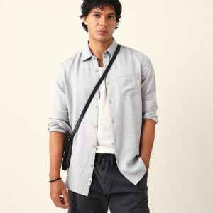 grey textured solid slim fit casual shirt
