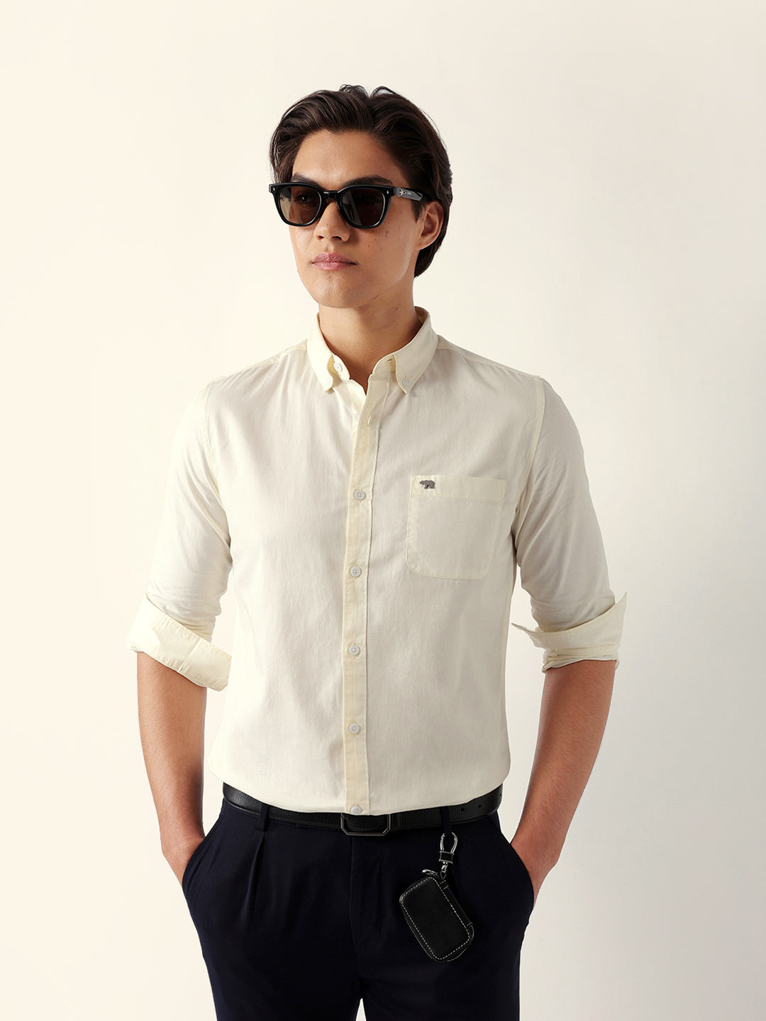 cream solid slim fit cotton casual shirt cream solid slim fit cotton casual shirt
