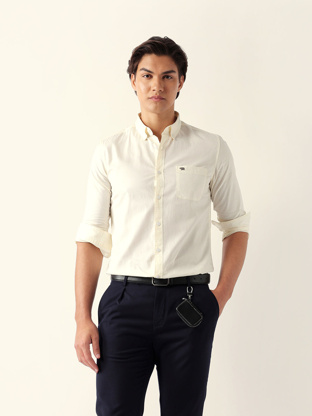 cream solid slim fit cotton casual shirt cream solid slim fit cotton casual shirt