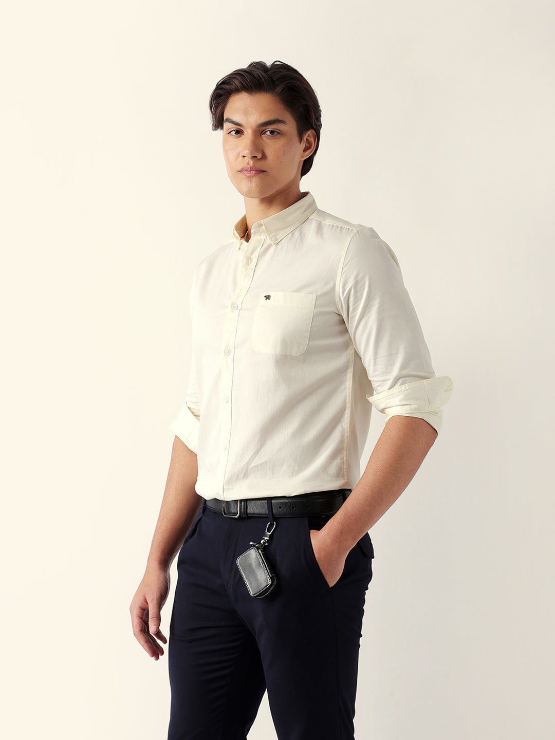 cream solid slim fit cotton casual shirt cream solid slim fit cotton casual shirt