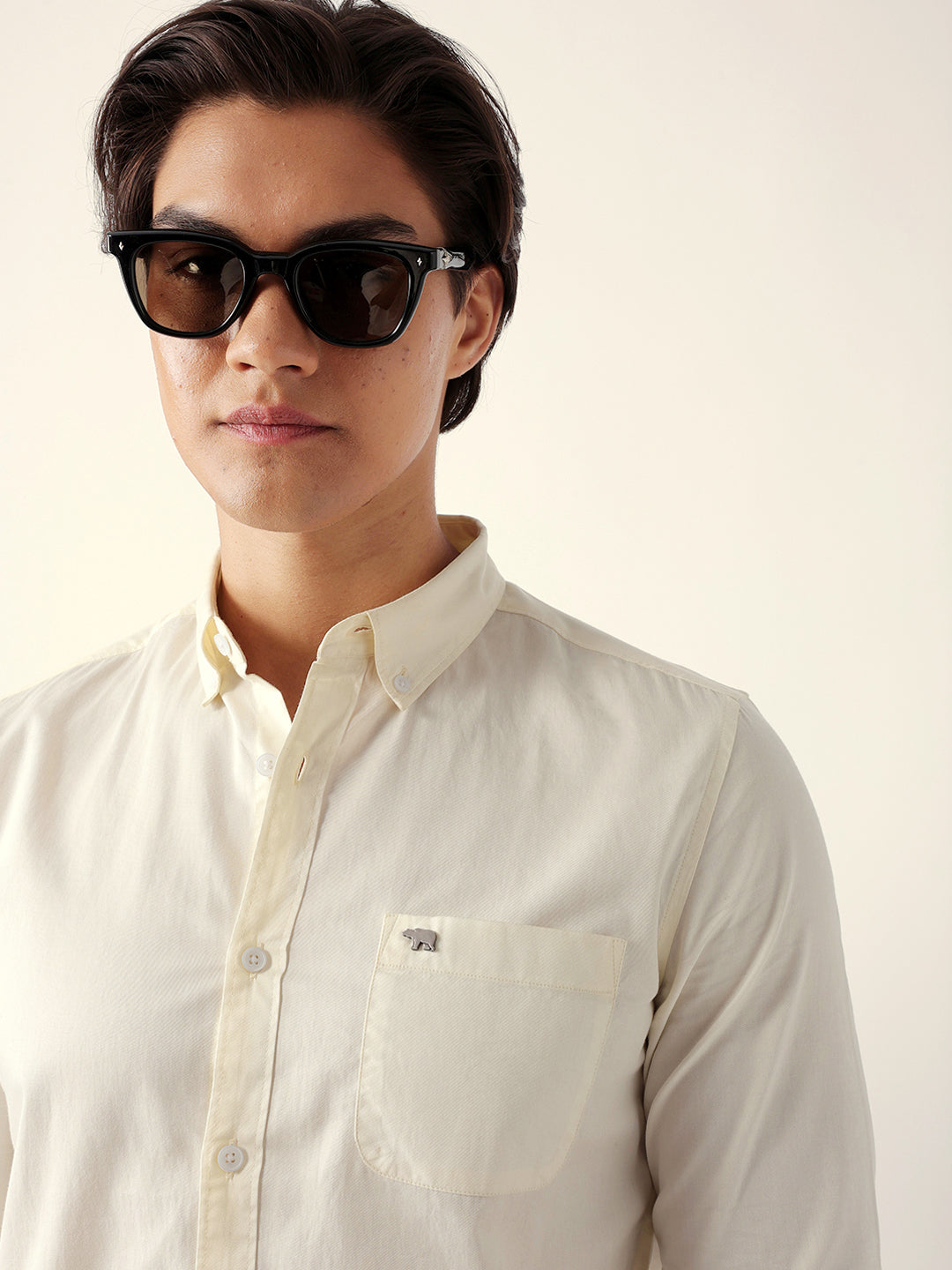 cream solid slim fit cotton casual shirt cream solid slim fit cotton casual shirt