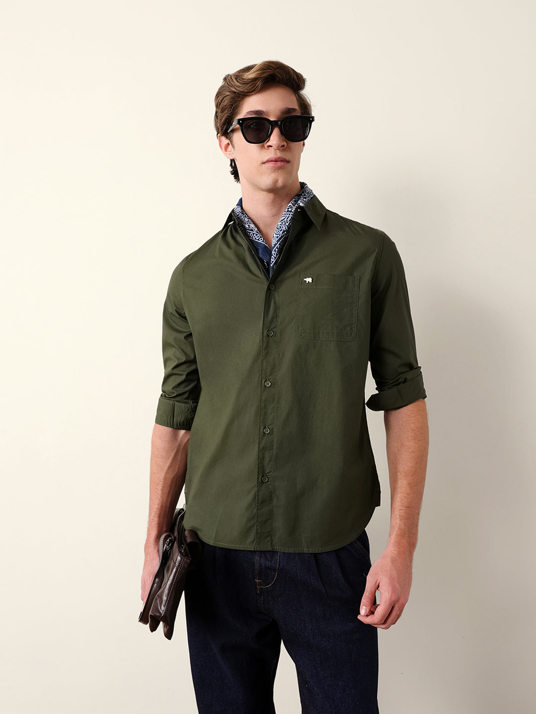 olive solid slim fit cotton casual shirt olive solid slim fit cotton casual shirt