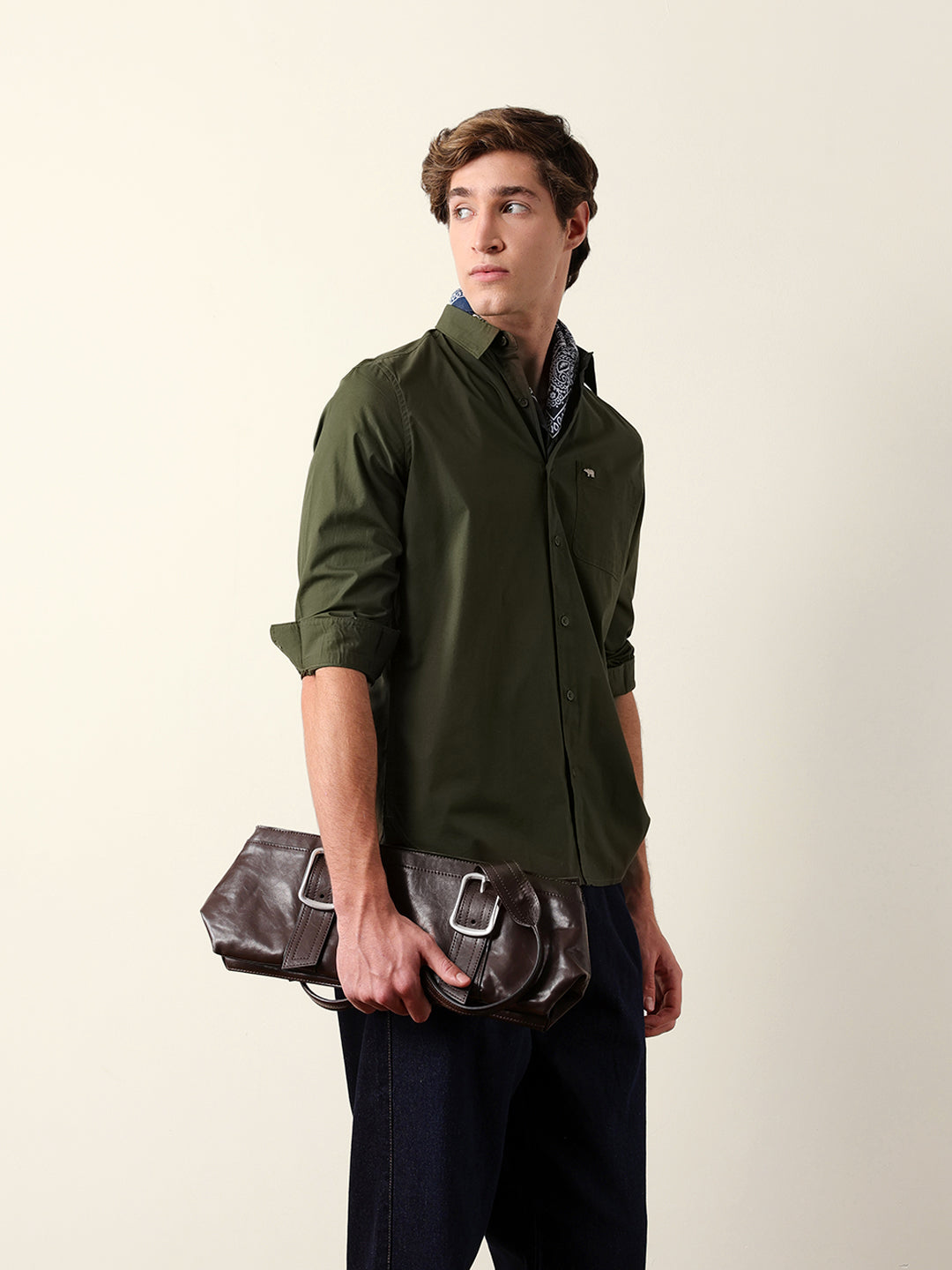 olive solid slim fit cotton casual shirt olive solid slim fit cotton casual shirt