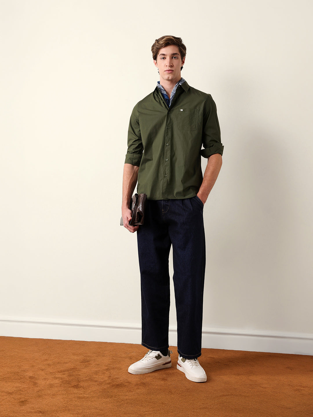 olive solid slim fit cotton casual shirt olive solid slim fit cotton casual shirt