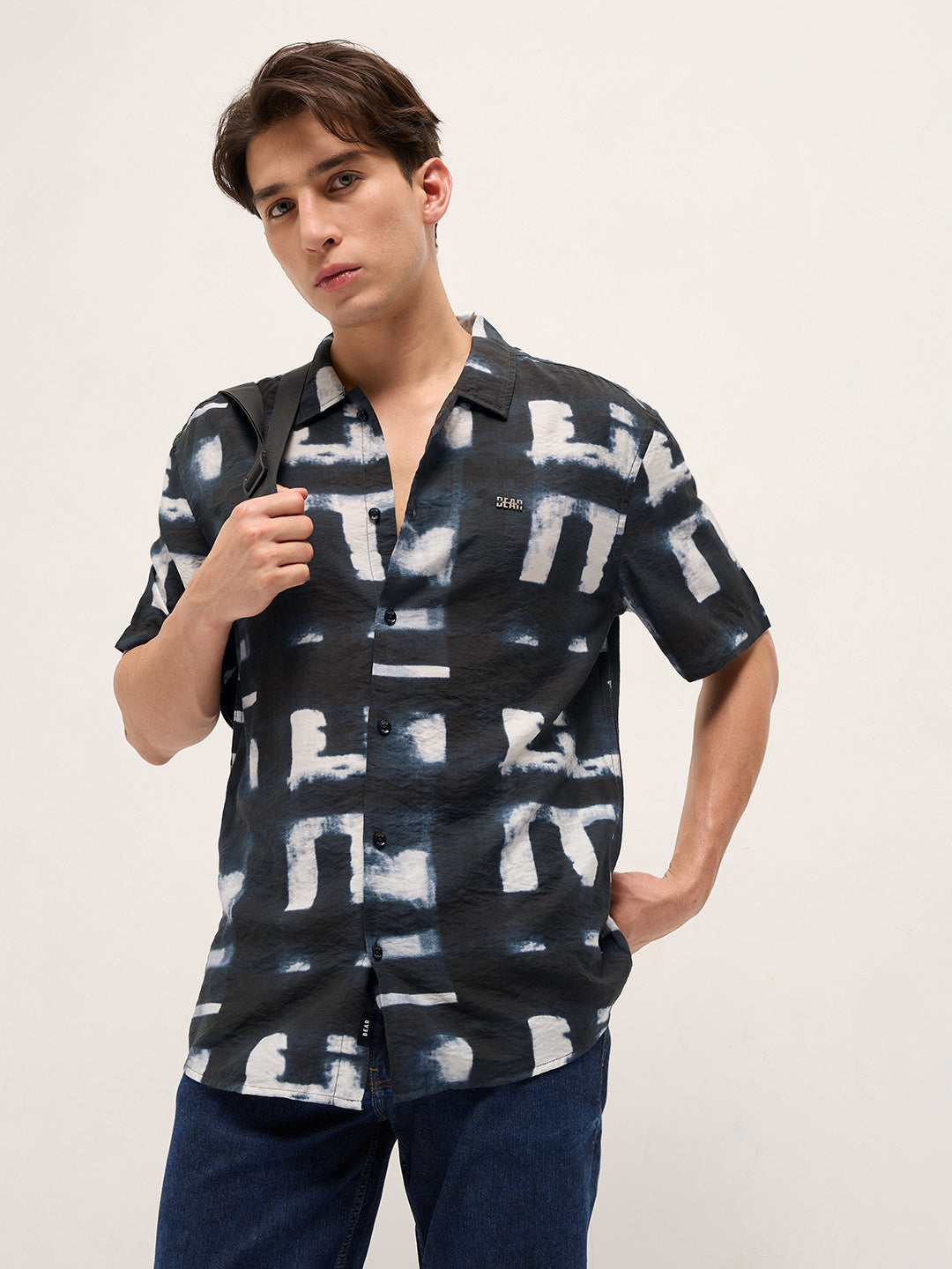 dark blue digital print relaxed fit casual shirt in nylon viscose dark blue digital print relaxed fit casual shirt in nylon viscose