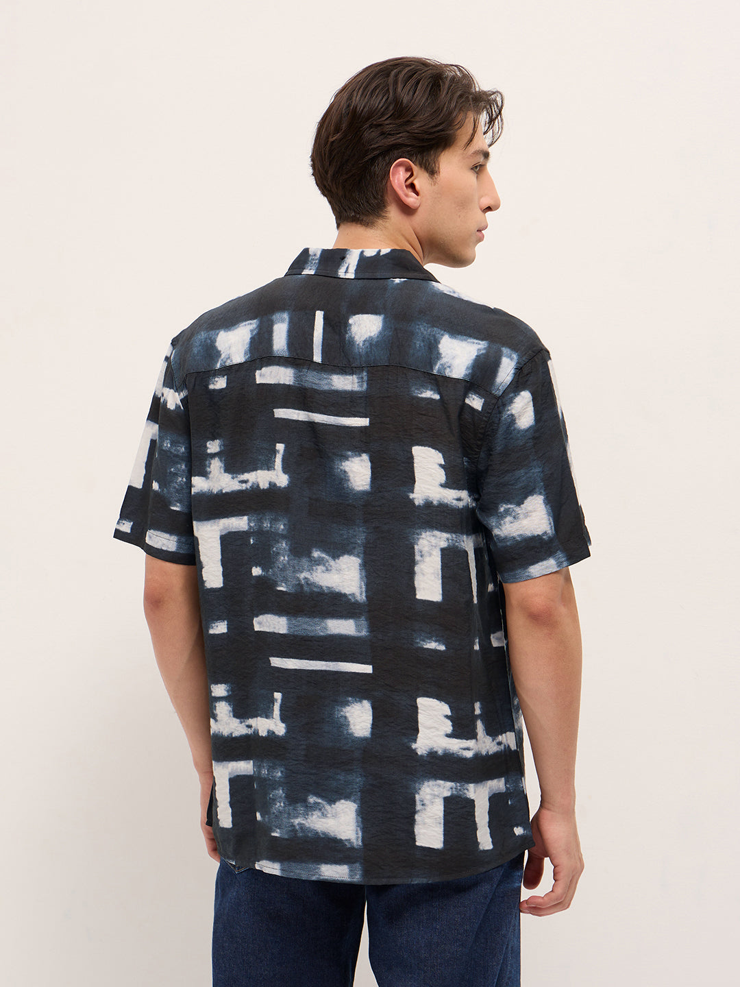 dark blue digital print relaxed fit casual shirt in nylon viscose dark blue digital print relaxed fit casual shirt in nylon viscose