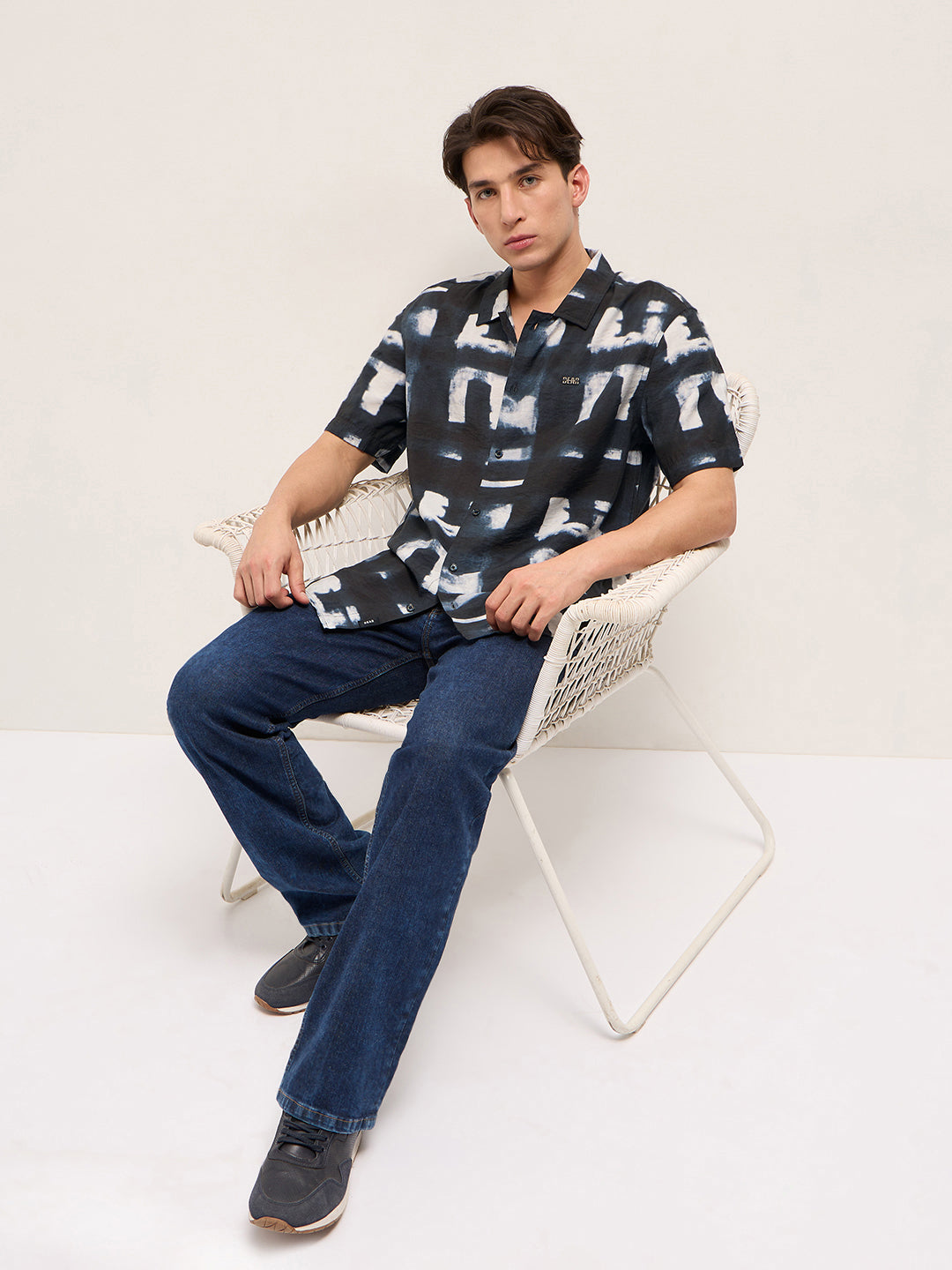 dark blue digital print relaxed fit casual shirt in nylon viscose dark blue digital print relaxed fit casual shirt in nylon viscose