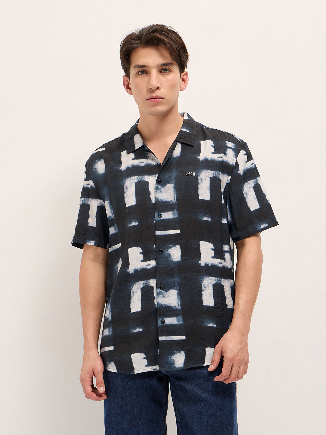 dark blue digital print relaxed fit casual shirt in nylon viscose dark blue digital print relaxed fit casual shirt in nylon viscose