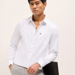 white herringbone woven tailored fit formal shirt with french cuffs