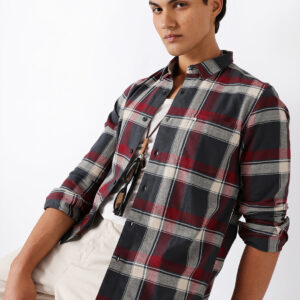 multicolor woven checked slim fit casual shirt