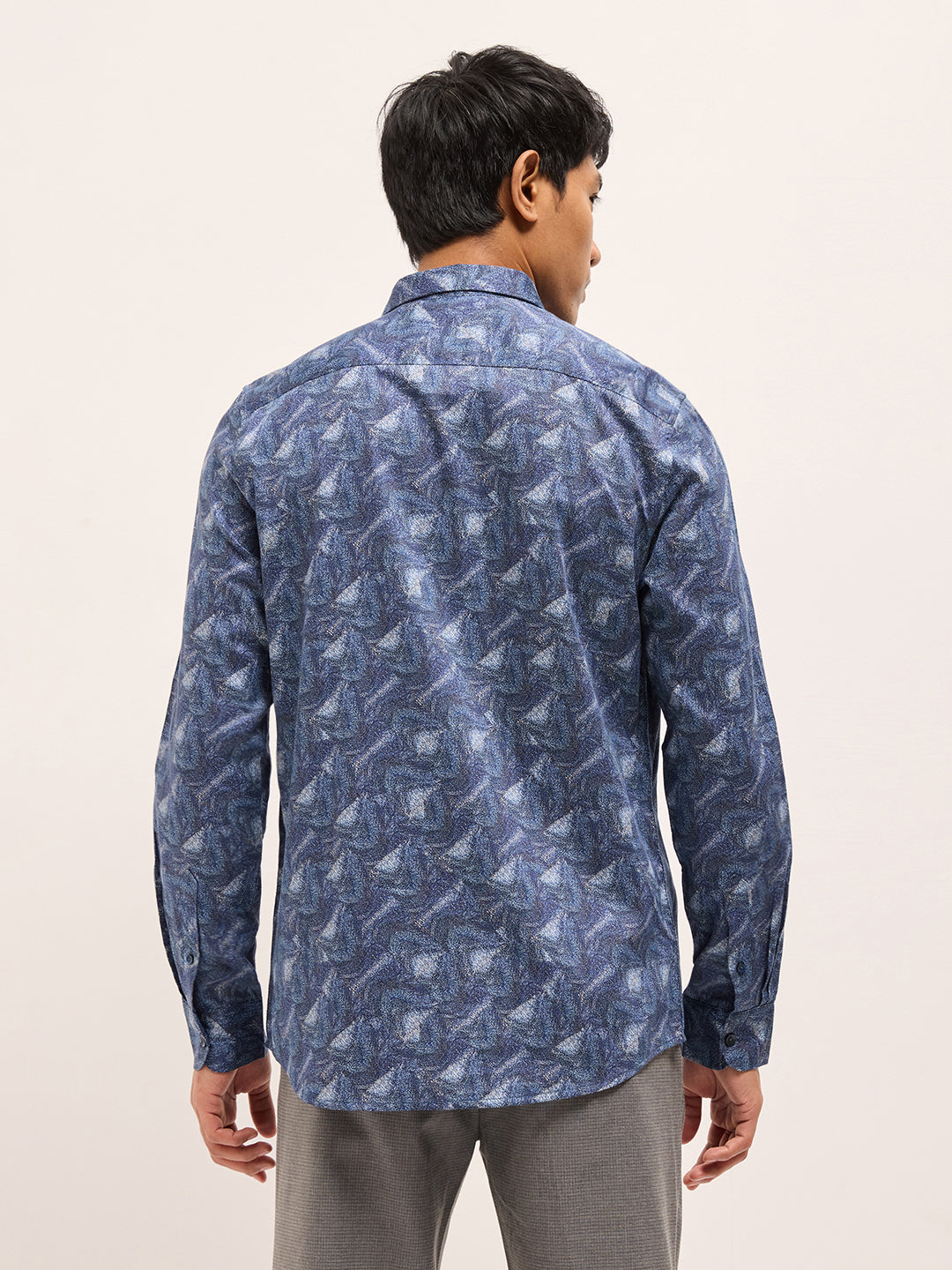 blue digital print tailored fit cotton formal shirt blue digital print tailored fit cotton formal shirt