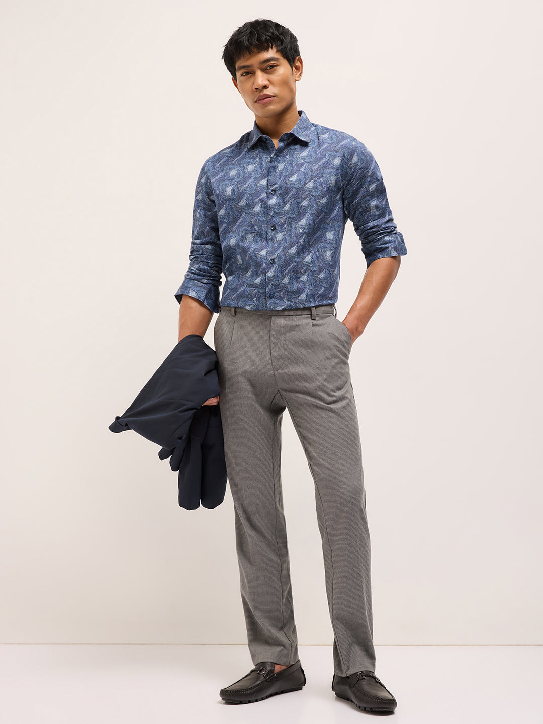 blue digital print tailored fit cotton formal shirt blue digital print tailored fit cotton formal shirt