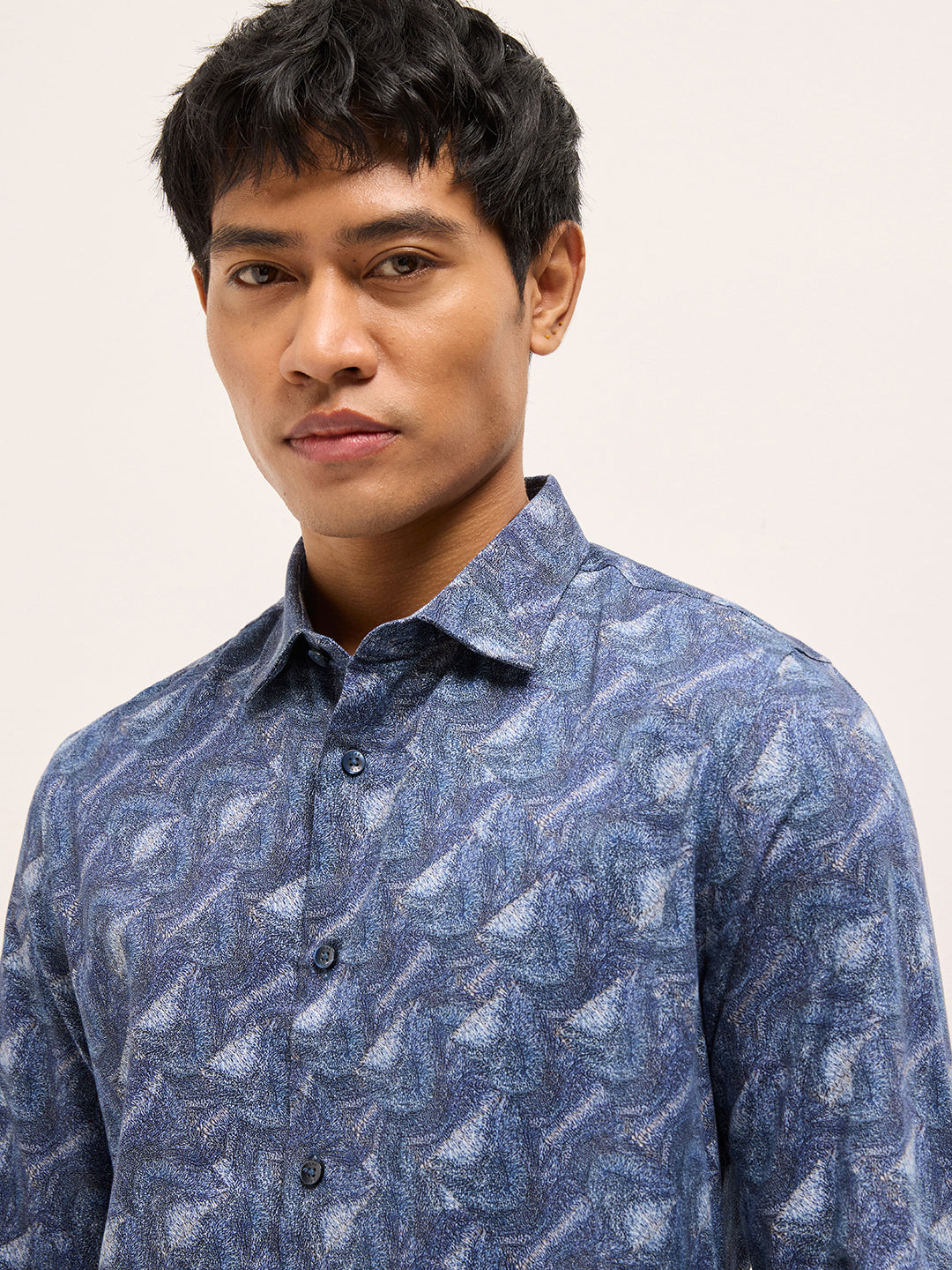 blue digital print tailored fit cotton formal shirt blue digital print tailored fit cotton formal shirt