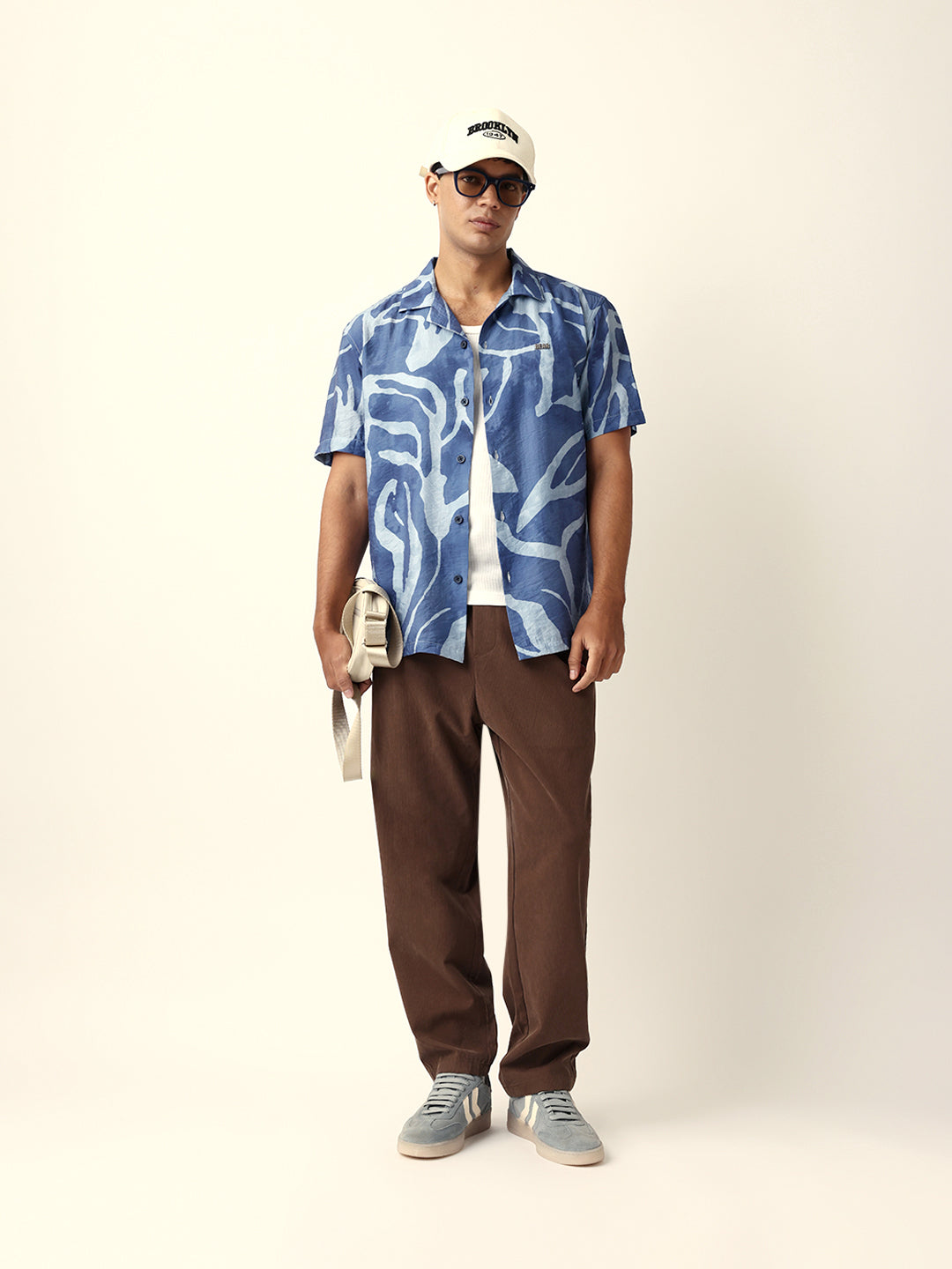 blue abstract free flowing stroke printed relaxed fit short sleeve shirt blue abstract free flowing stroke printed relaxed fit short sleeve shirt