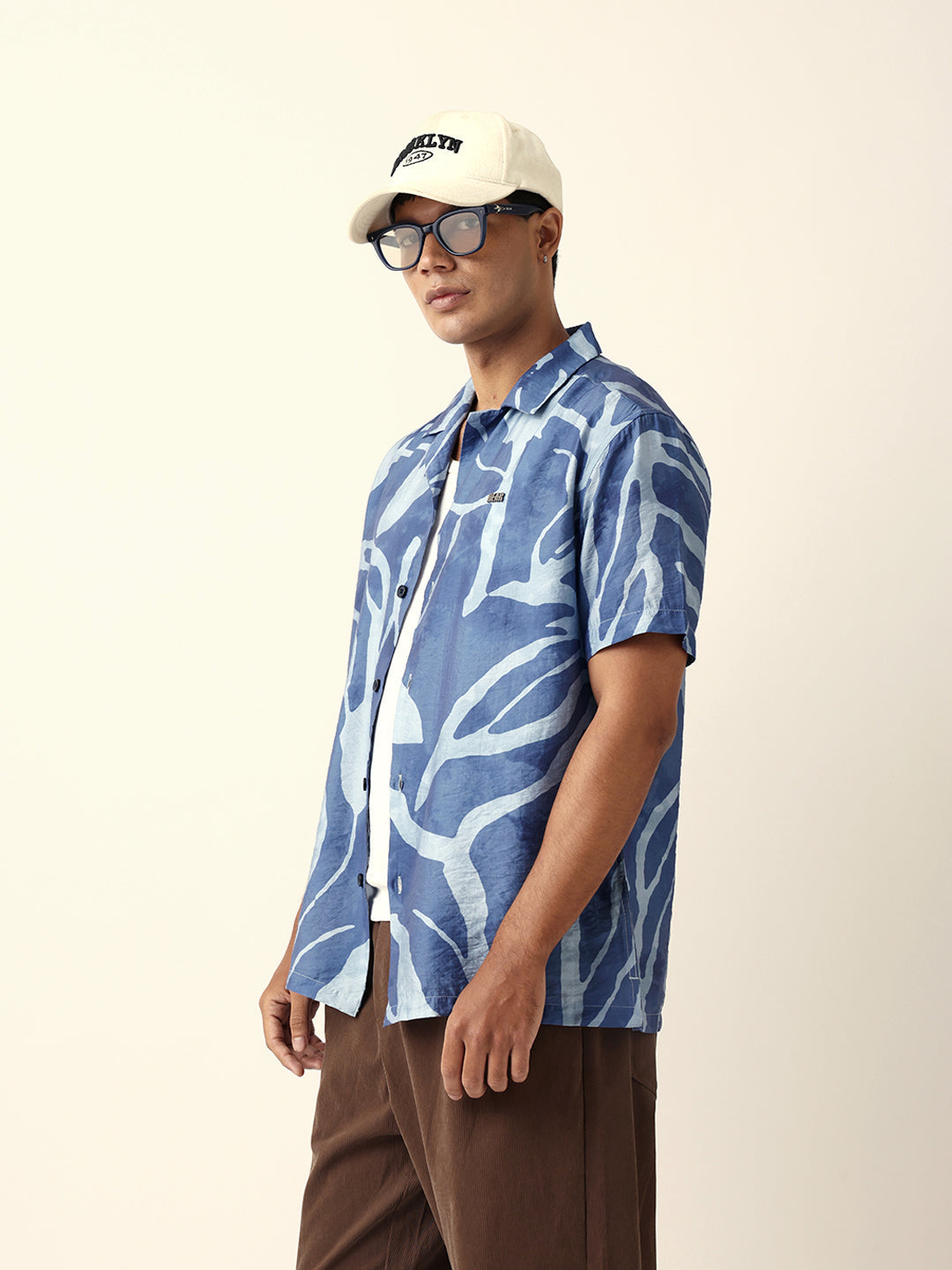 blue abstract free flowing stroke printed relaxed fit short sleeve shirt blue abstract free flowing stroke printed relaxed fit short sleeve shirt