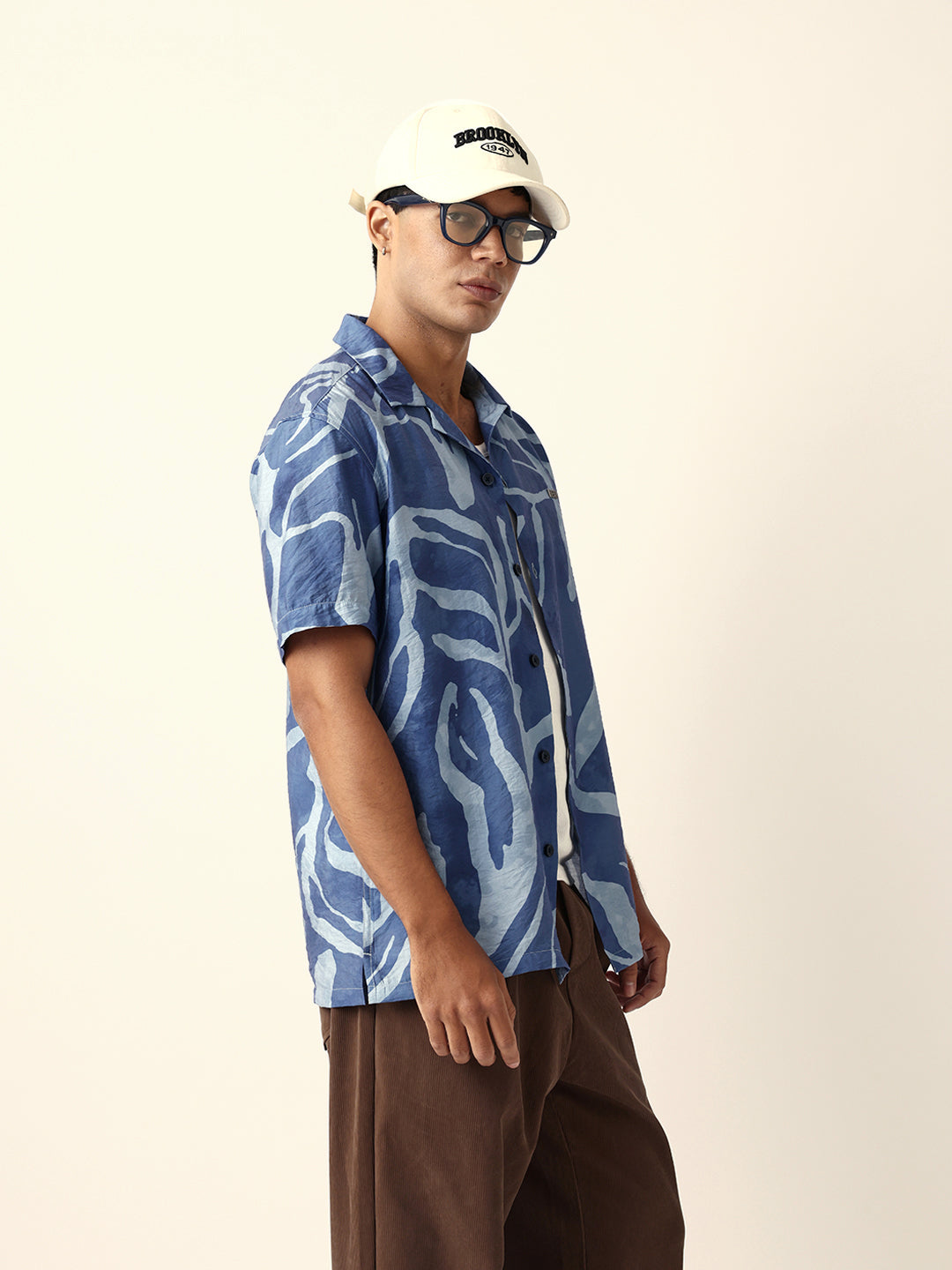blue abstract free flowing stroke printed relaxed fit short sleeve shirt blue abstract free flowing stroke printed relaxed fit short sleeve shirt