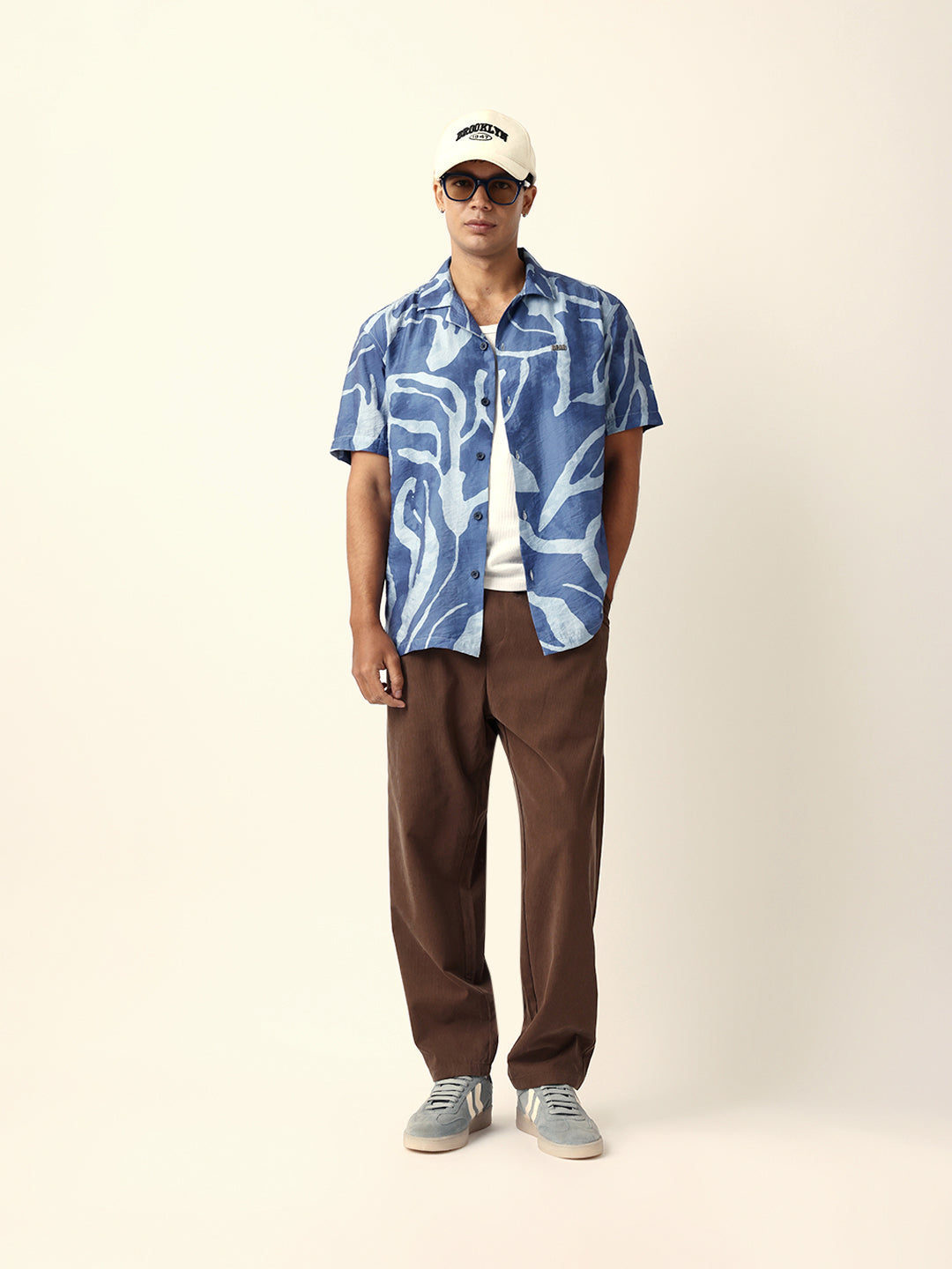 blue abstract free flowing stroke printed relaxed fit short sleeve shirt blue abstract free flowing stroke printed relaxed fit short sleeve shirt