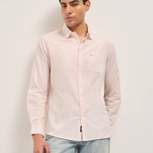 pink cotton linen slim fit solid casual shirt