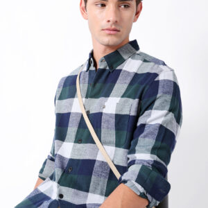 green & blue flannel checked slim fit casual shirt