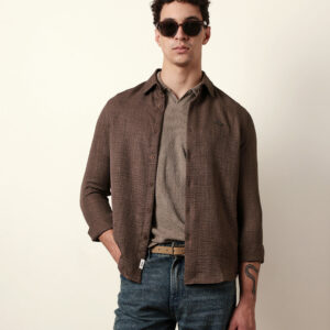 brown woven textured slim fit casual shirt
