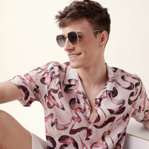 multicolor abstract scribble print relaxed fit cuban collar casual shirt