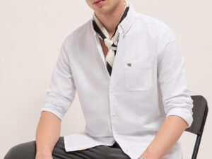 white solid cotton slim fit casual shirt with button down collar