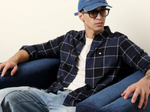 blue regular fit woven check flannel casual shirt