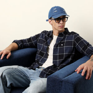 blue regular fit woven check flannel casual shirt
