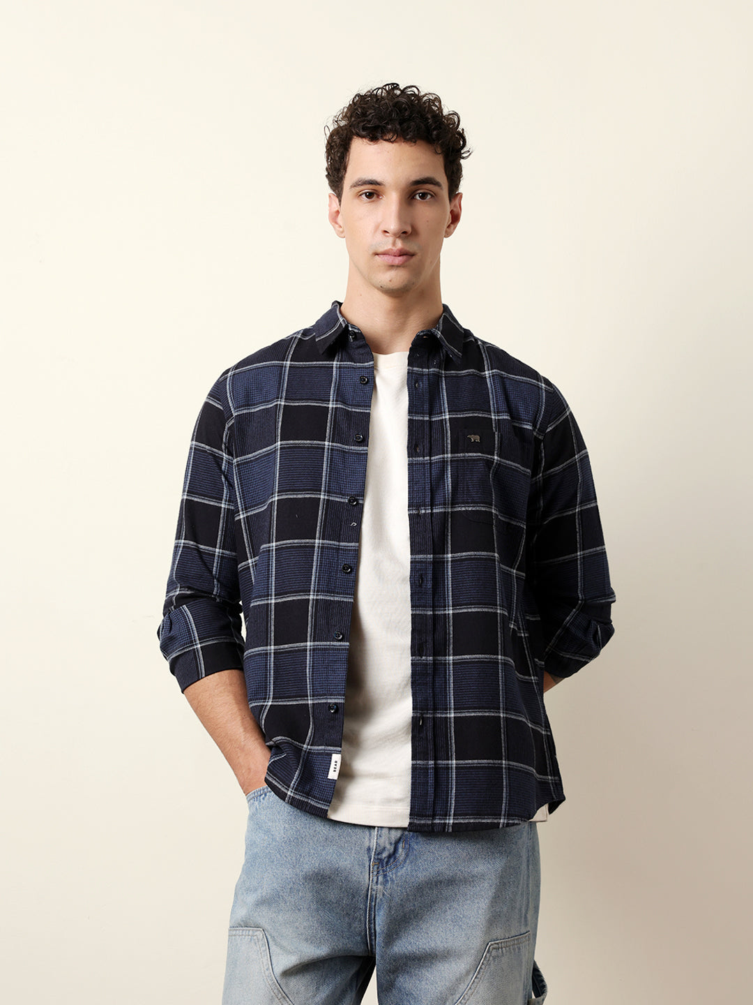 blue regular fit woven check flannel casual shirt blue regular fit woven check flannel casual shirt
