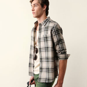 olive regular fit woven check flannel casual shirt