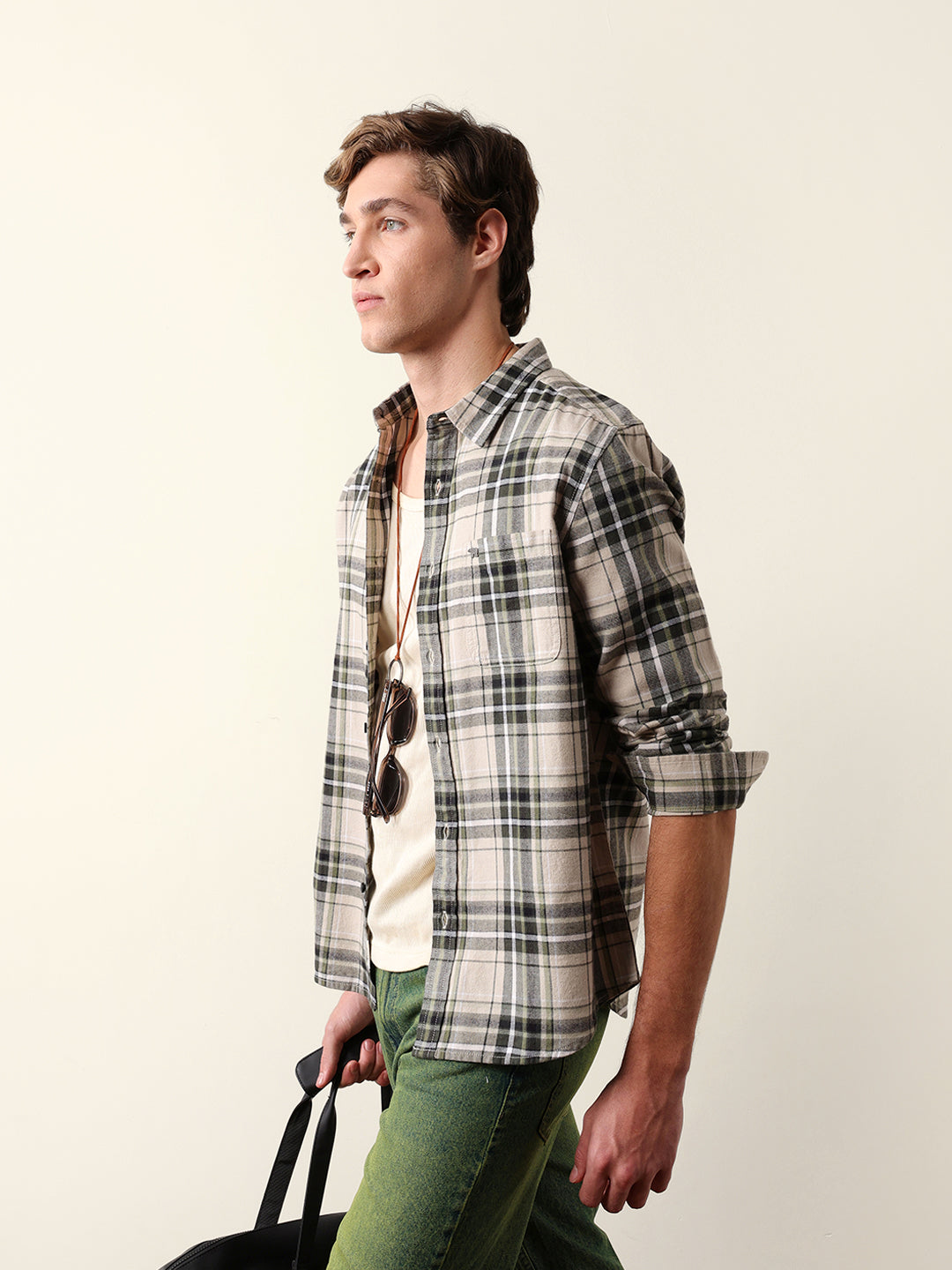 olive regular fit woven check flannel casual shirt olive regular fit woven check flannel casual shirt