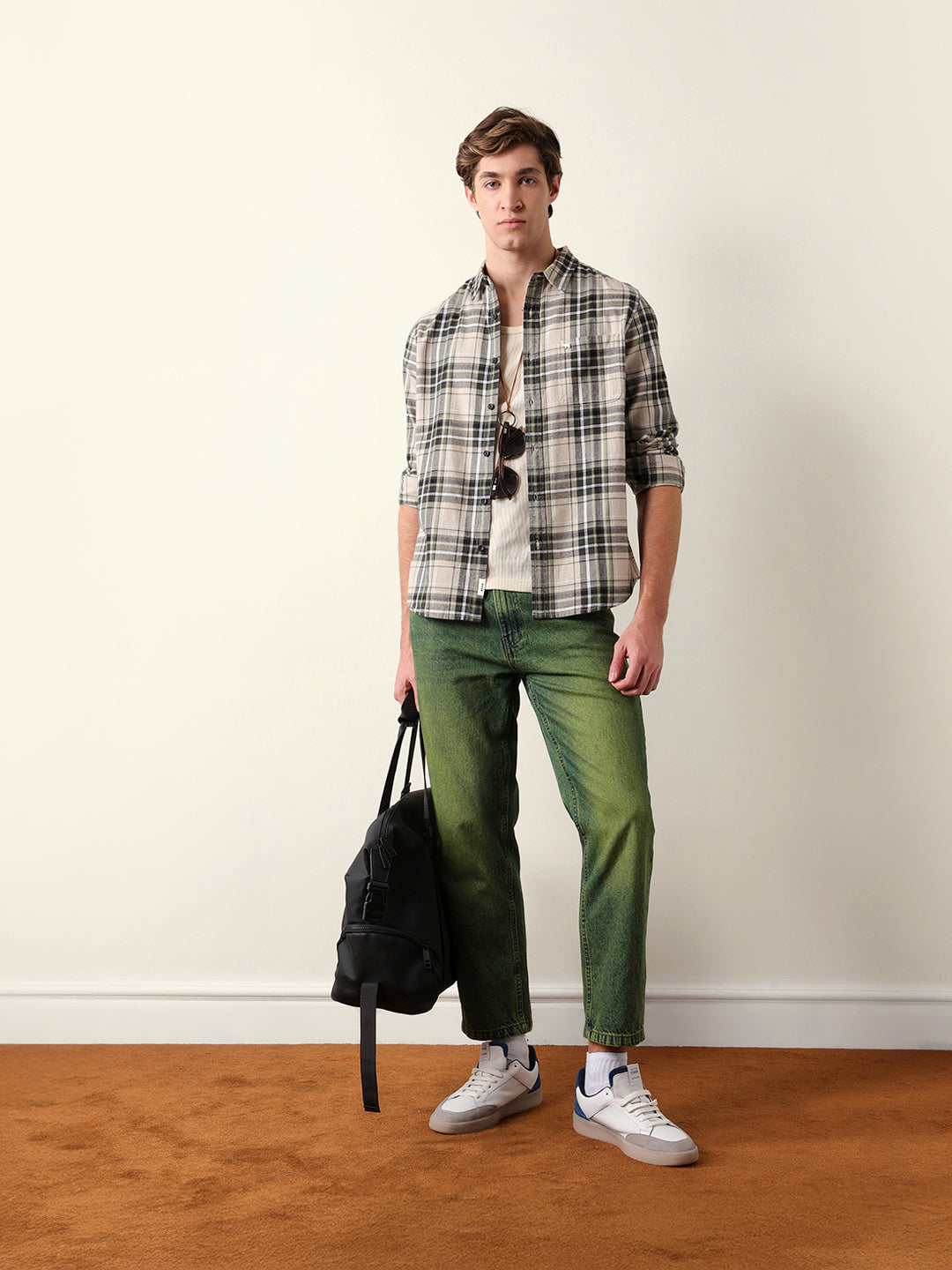 olive regular fit woven check flannel casual shirt olive regular fit woven check flannel casual shirt