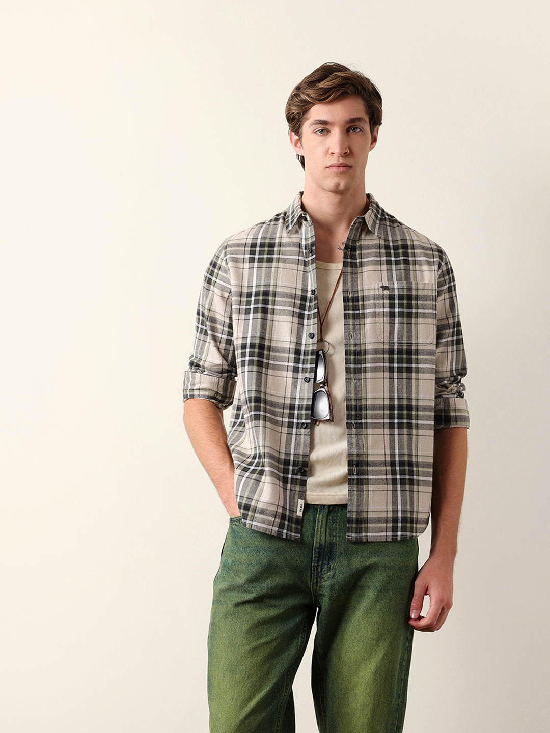 olive regular fit woven check flannel casual shirt olive regular fit woven check flannel casual shirt