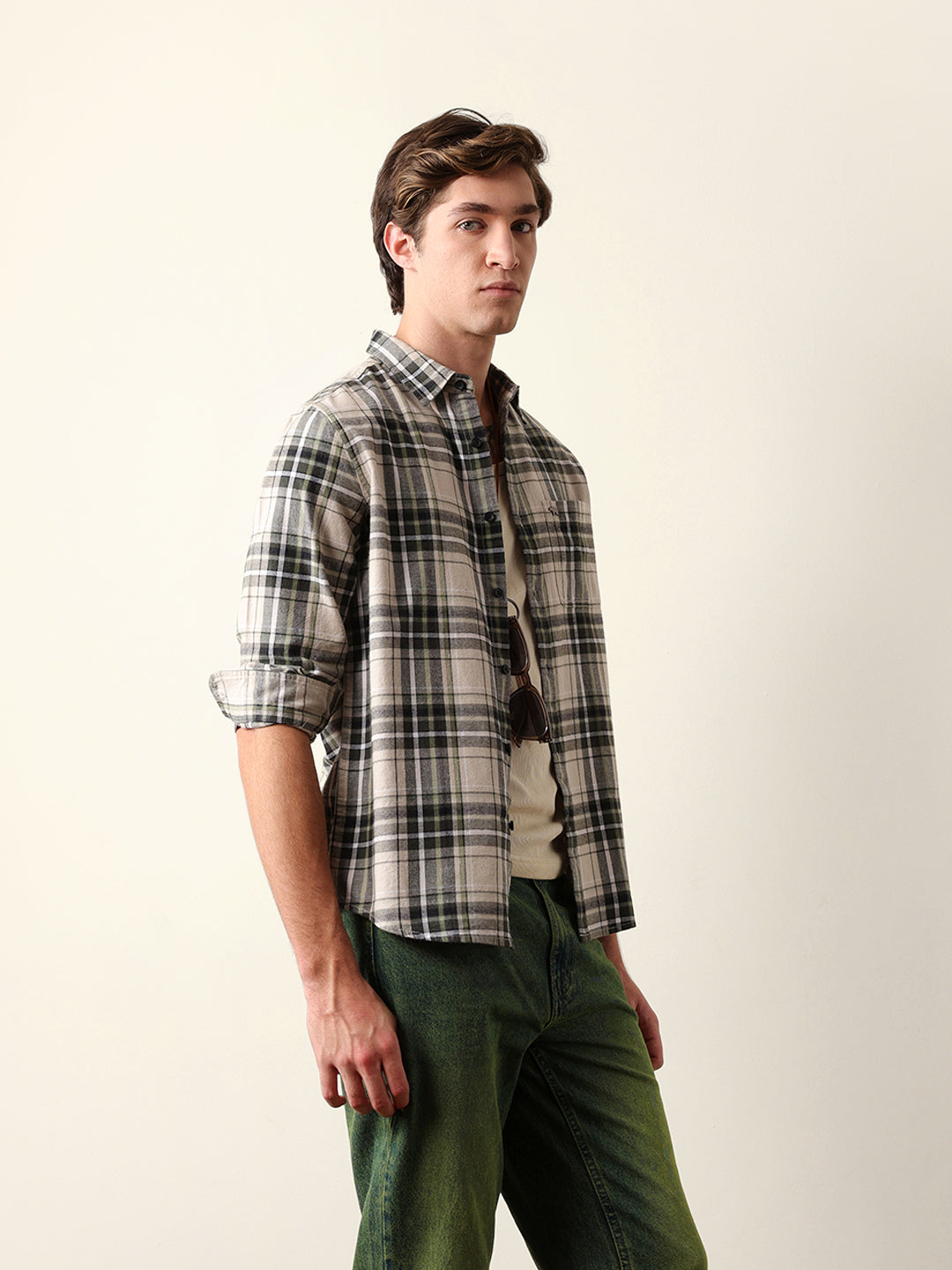olive regular fit woven check flannel casual shirt olive regular fit woven check flannel casual shirt