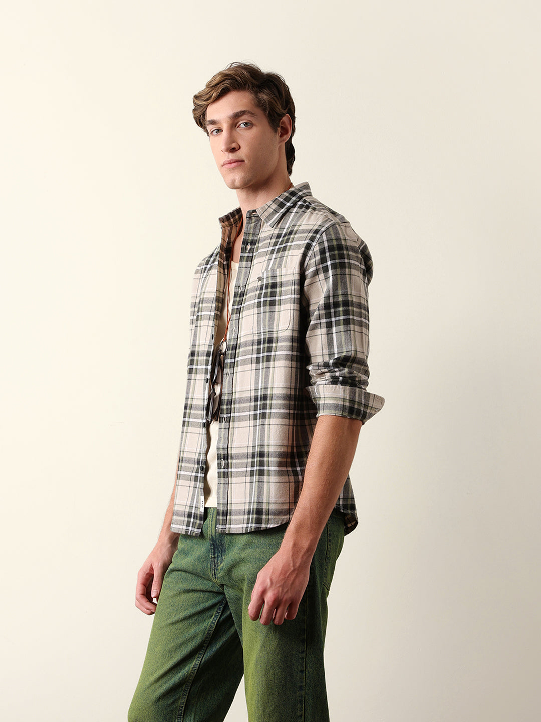 olive regular fit woven check flannel casual shirt olive regular fit woven check flannel casual shirt