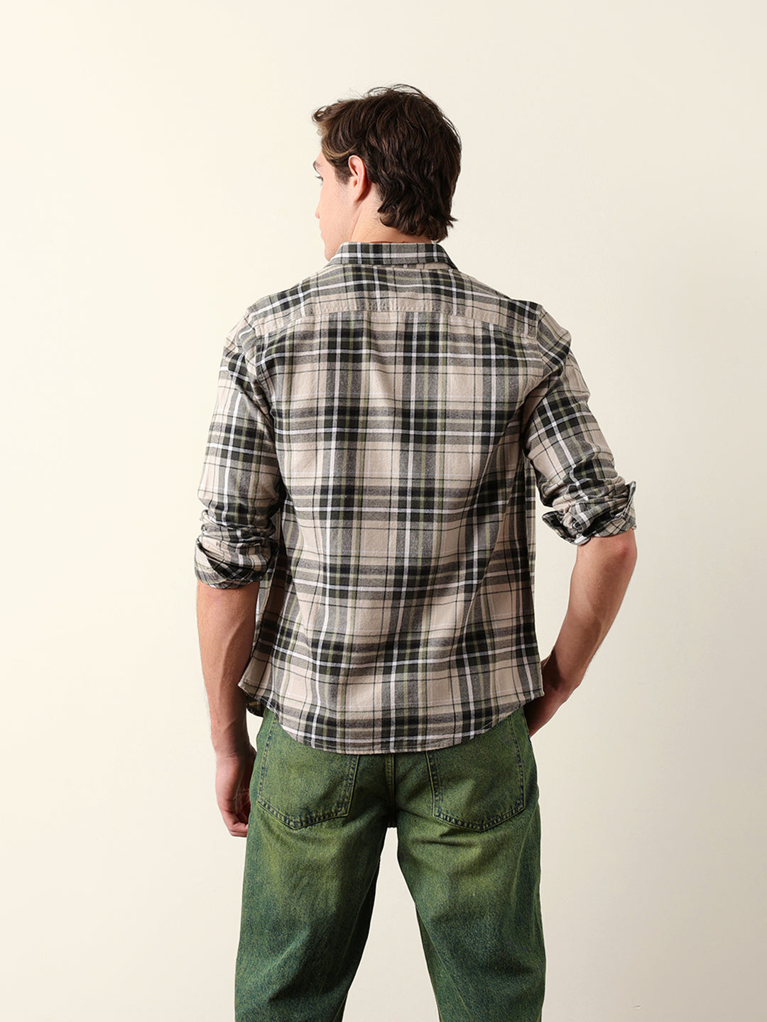 olive regular fit woven check flannel casual shirt olive regular fit woven check flannel casual shirt