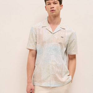 multicolor geometric abstract print relaxed fit cuban collar shirt