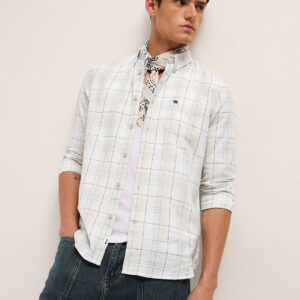 white & grey woven check slim fit casual shirt