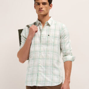 white & green woven check slim fit casual shirt