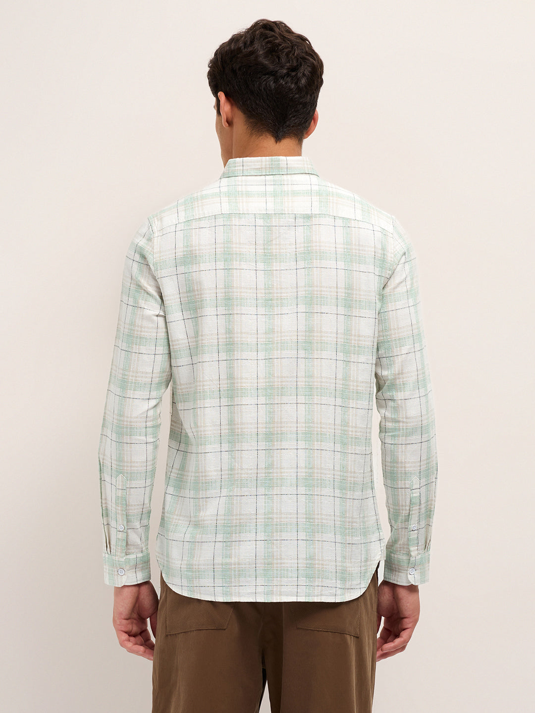 white & green woven check slim fit casual shirt white & green woven check slim fit casual shirt