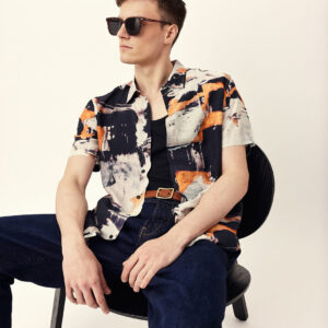 multicolor artistic brushstroke printed regular fit casual shirt
