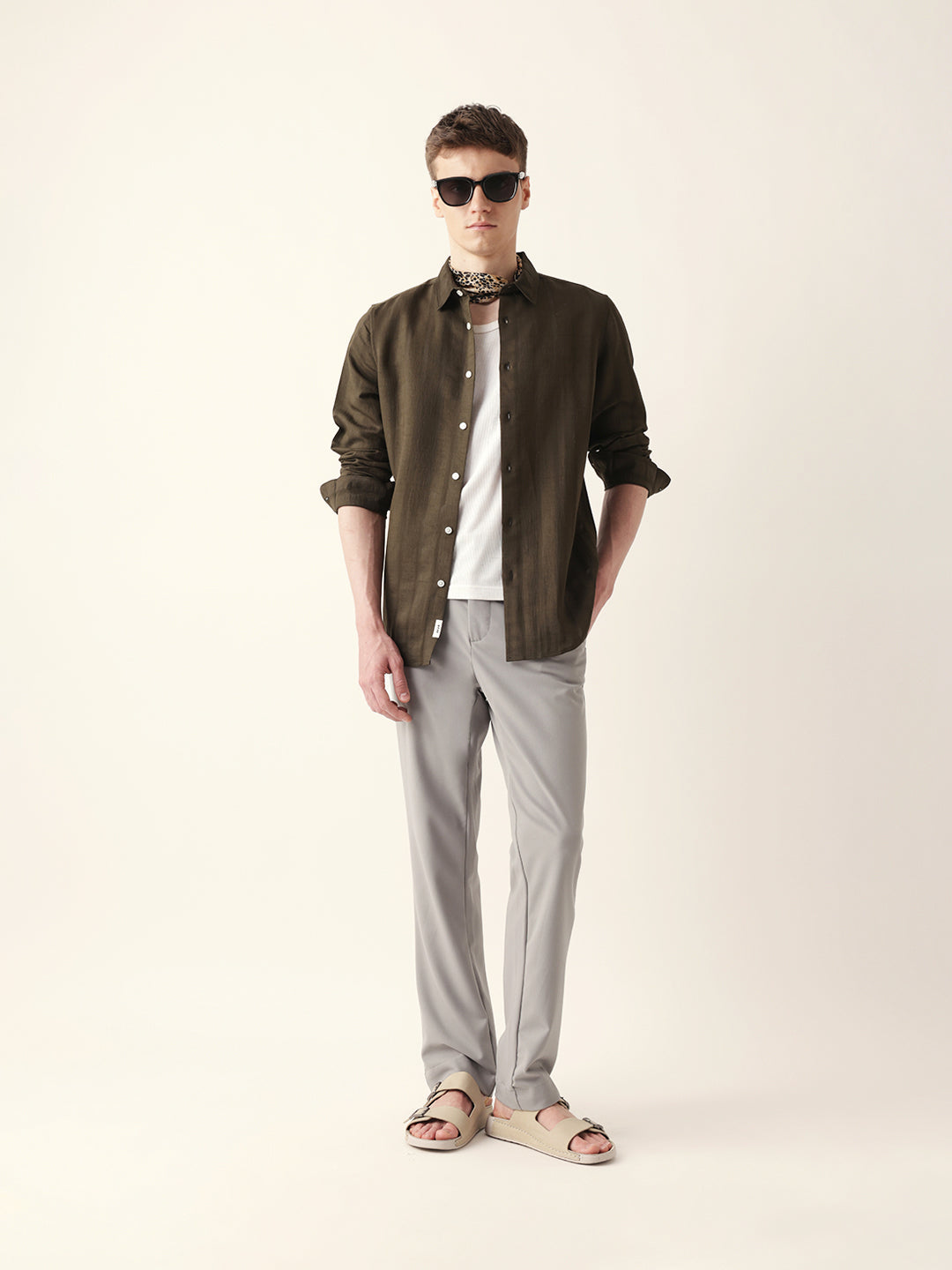olive slim fit casual shirt with woven semi transparent vertical stripes olive slim fit casual shirt with woven semi transparent vertical stripes