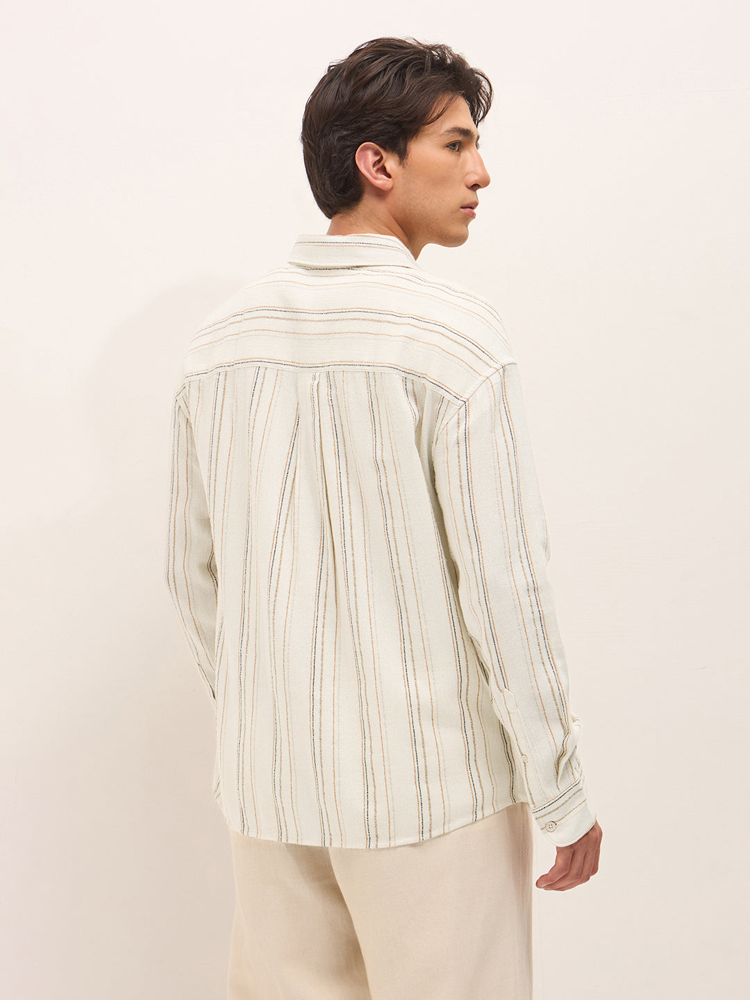 cream woven vertical stripes relax fit casual shirt cream woven vertical stripes relax fit casual shirt