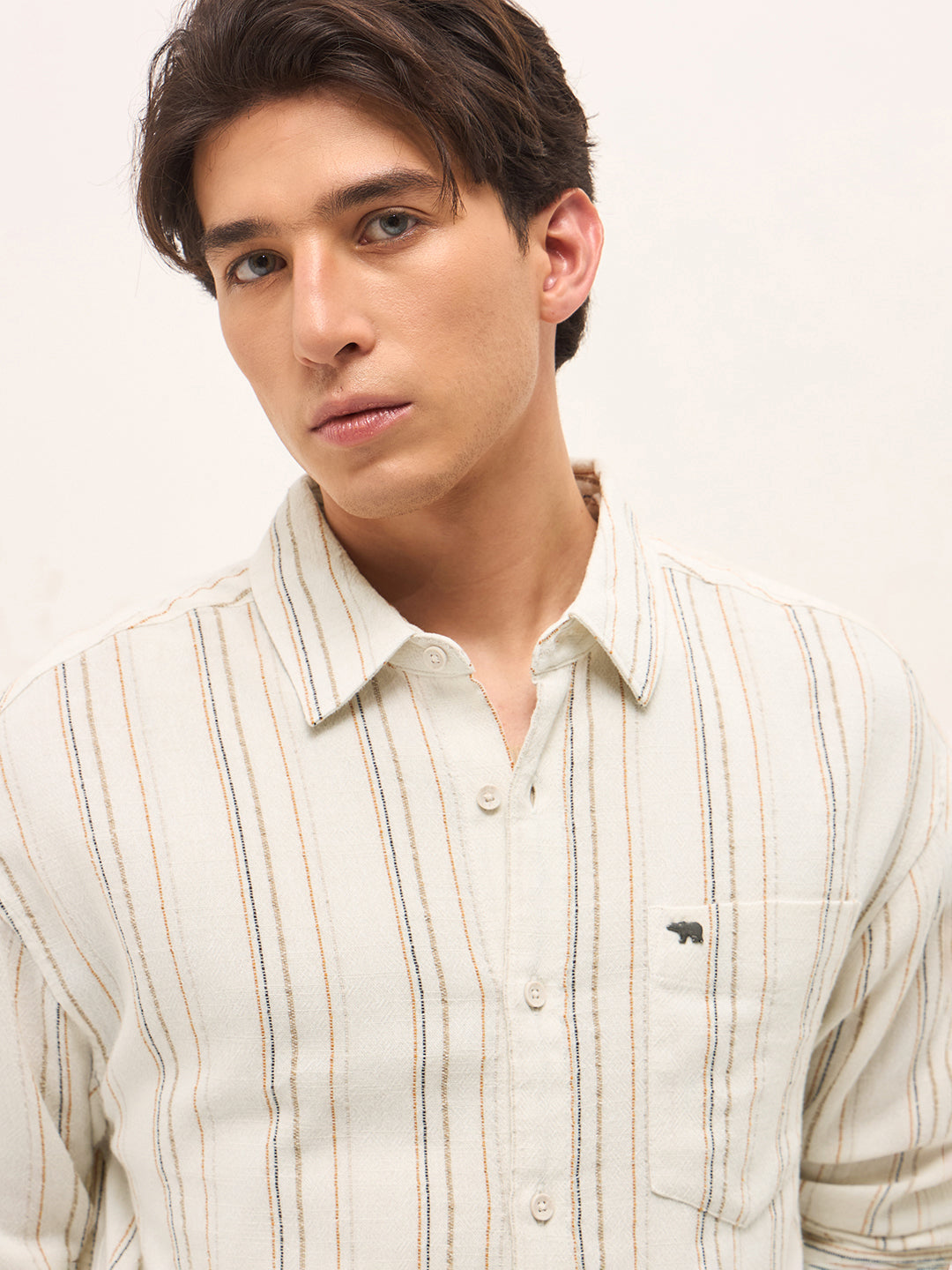 cream woven vertical stripes relax fit casual shirt cream woven vertical stripes relax fit casual shirt