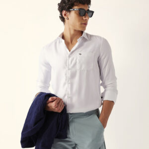 white herringbone woven tailored fit formal shirt with french cuffs