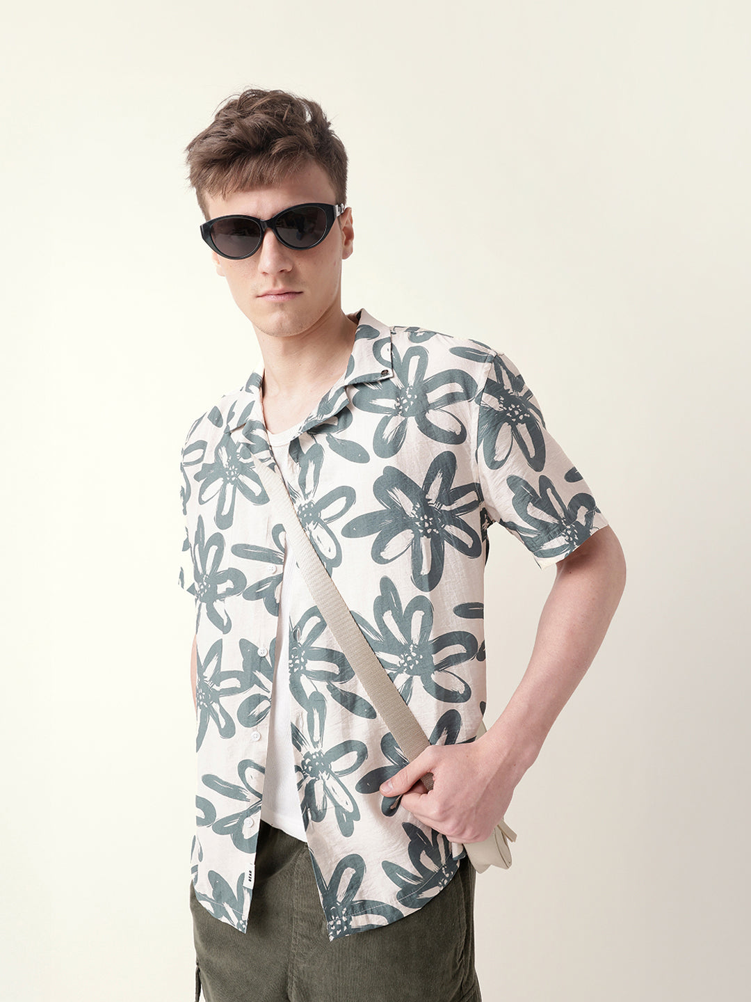 teal floral motif print relaxed fit half sleeve casual shirt teal floral motif print relaxed fit half sleeve casual shirt