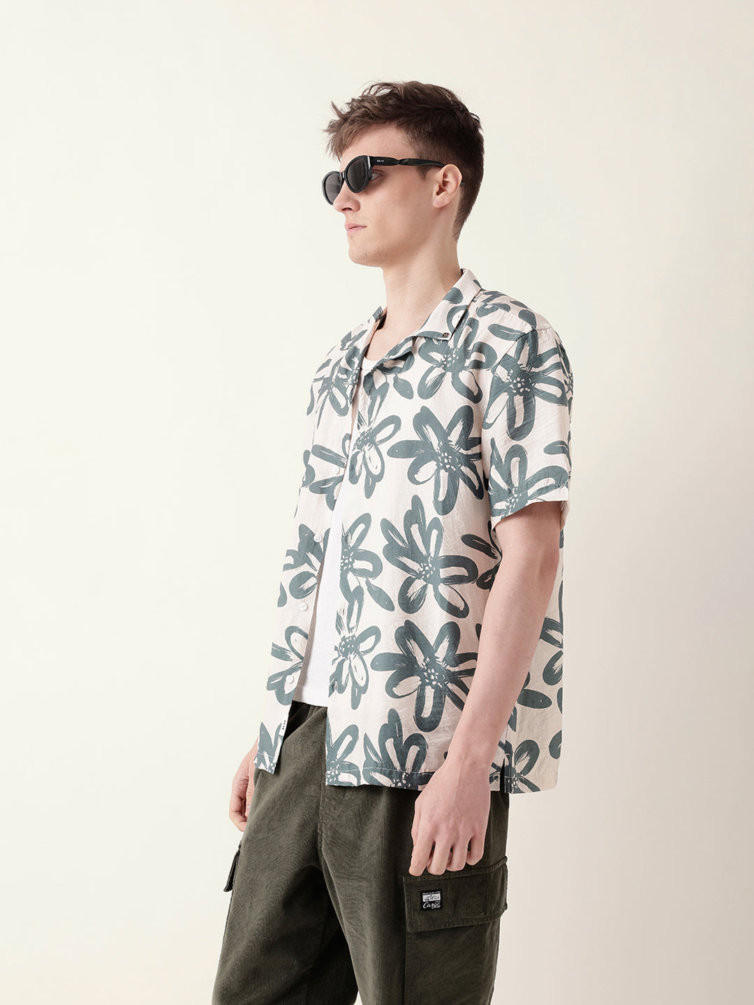 teal floral motif print relaxed fit half sleeve casual shirt teal floral motif print relaxed fit half sleeve casual shirt
