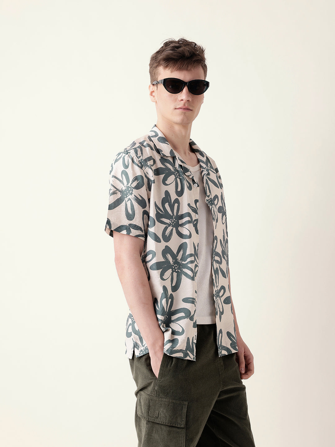 teal floral motif print relaxed fit half sleeve casual shirt teal floral motif print relaxed fit half sleeve casual shirt