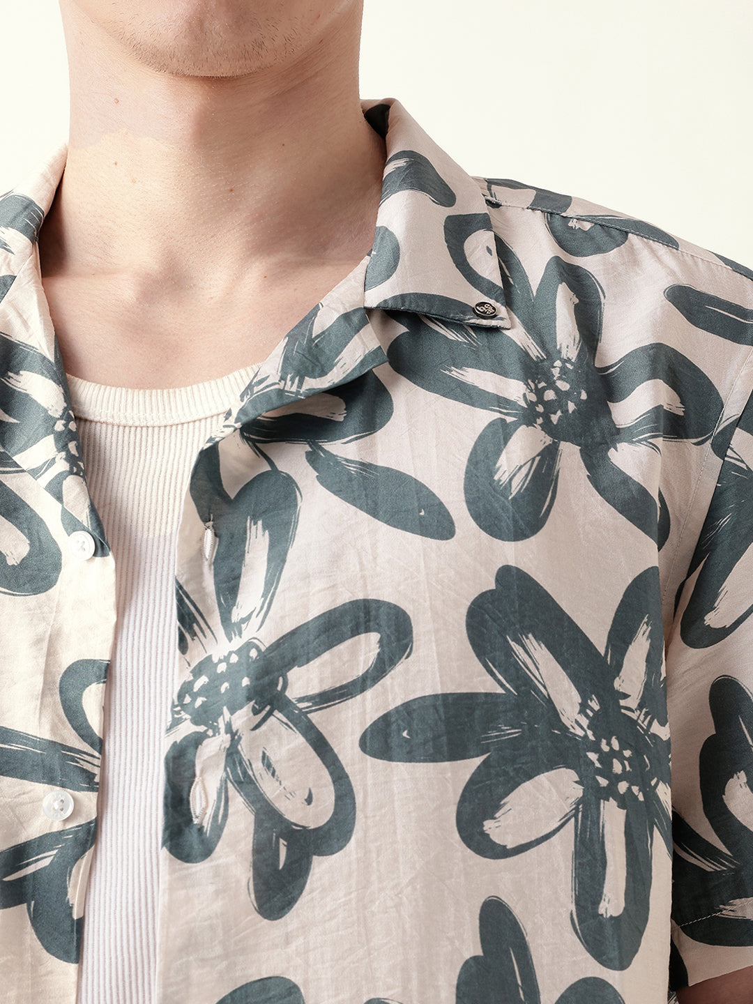 teal floral motif print relaxed fit half sleeve casual shirt teal floral motif print relaxed fit half sleeve casual shirt